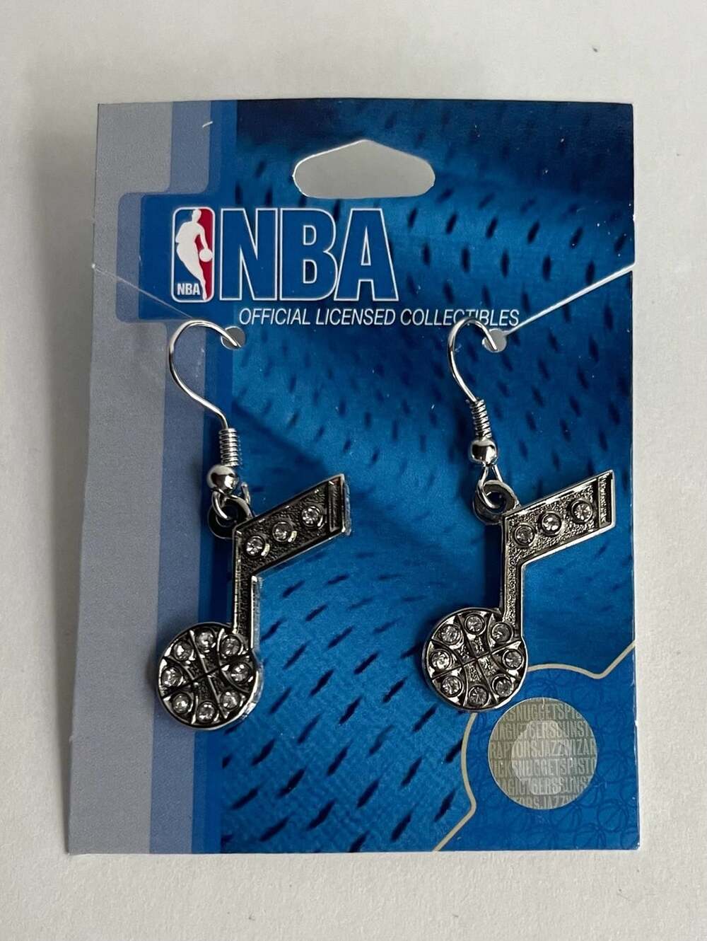 NBA Basketball Music Note Rhinestone Dangle Earrings Silver